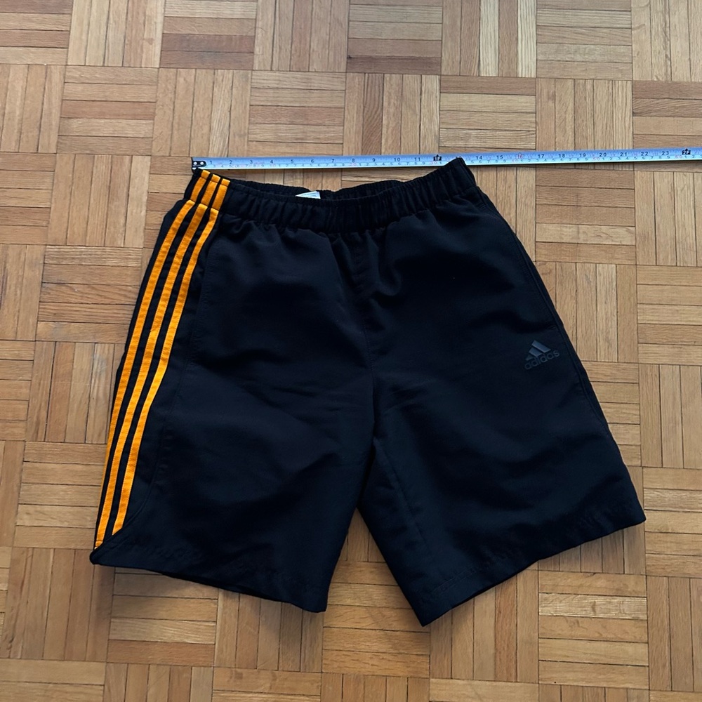 adidas Black Athletic Shorts with Orange Stripes